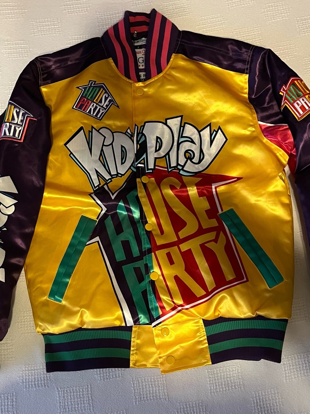 KidPlay House Party Satin Bomber Jacket - Yellow & Purple